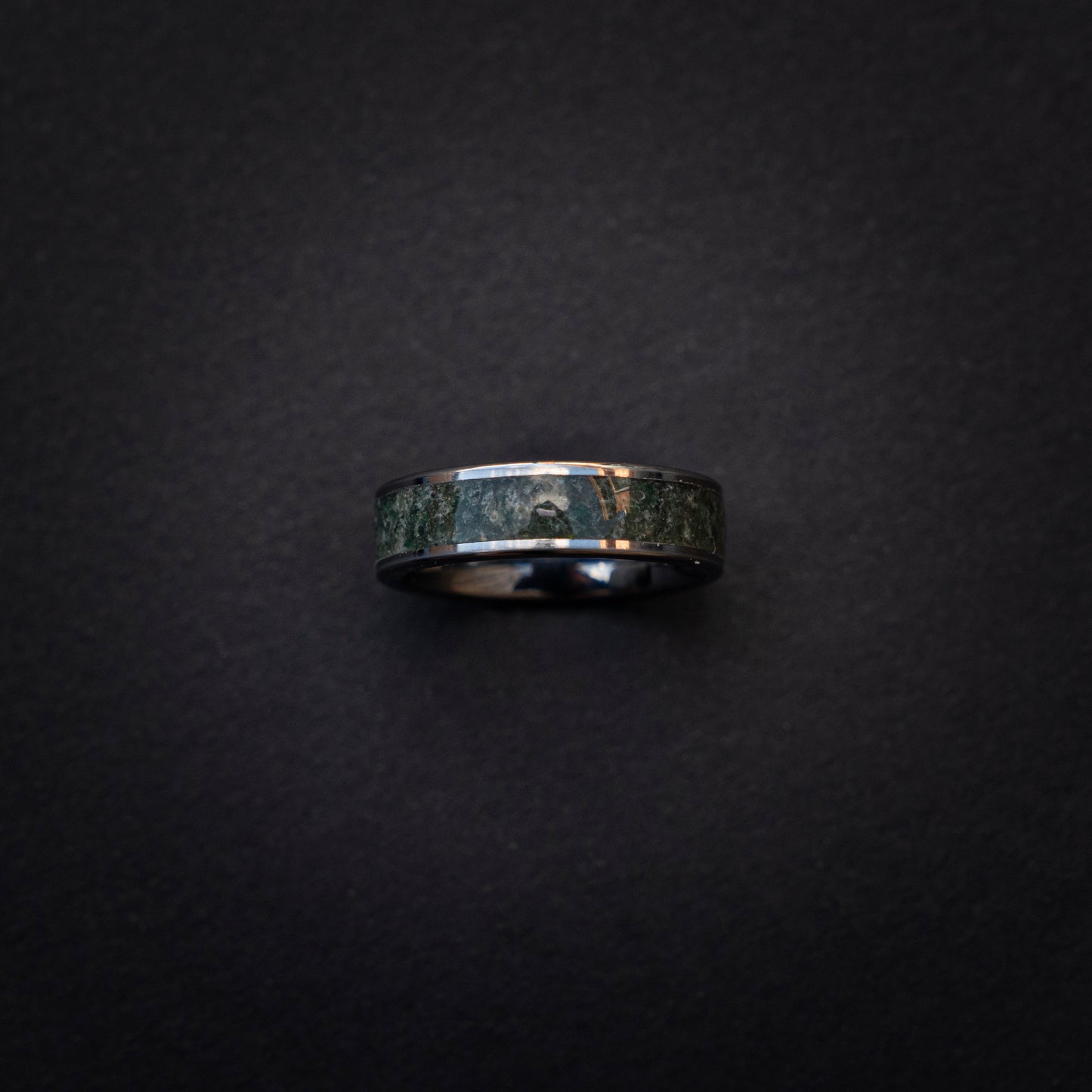 Zilveren tungsten ring gevuld met Mosagaat 6 mm