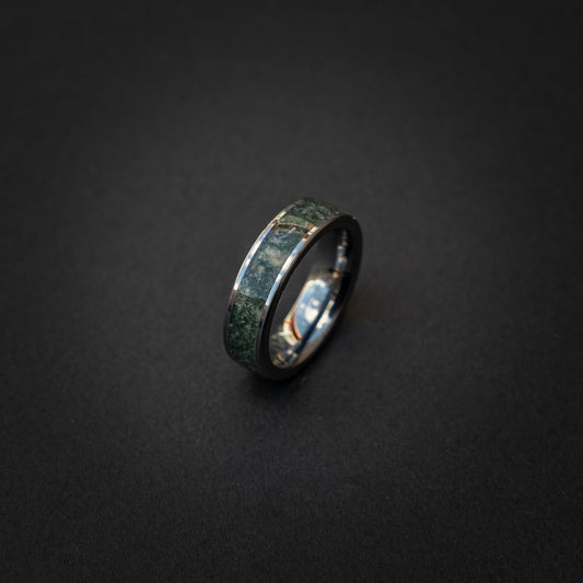 Zilveren tungsten ring gevuld met Mosagaat 6 mm
