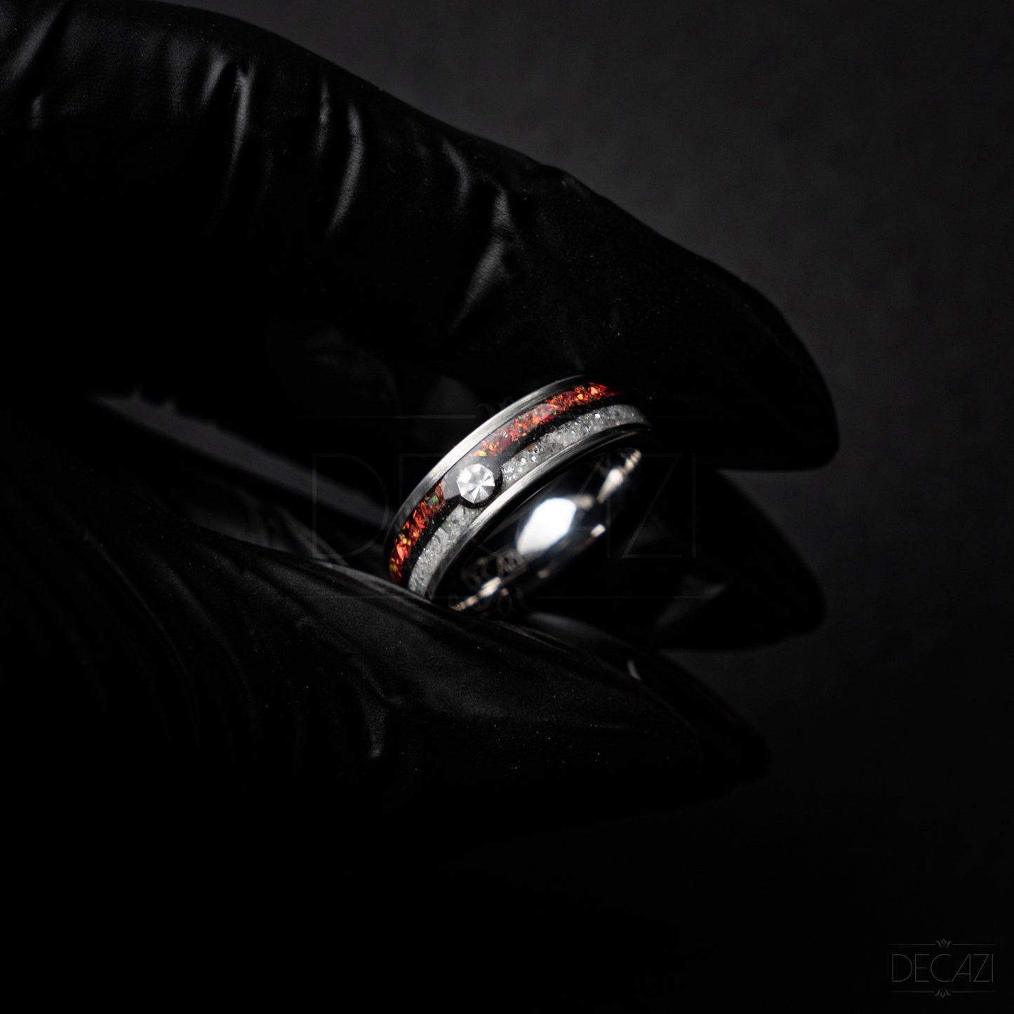 Ball Silver Tungsten Ring, Fire Opal Ring, Japanese Anime Inspired, Unique Ring, Handmade Jewelry, Wedding Ring, Cubic Zirconia Ring, Decazi