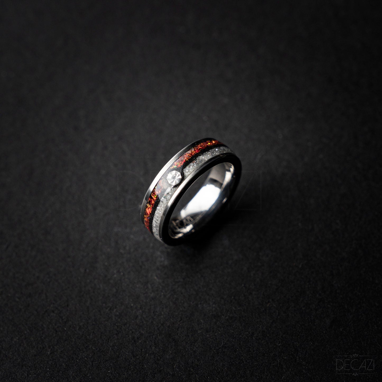 Ball Silver Tungsten Ring, Fire Opal Ring, Japanese Anime Inspired, Unique Ring, Handmade Jewelry, Wedding Ring, Cubic Zirconia Ring, Decazi