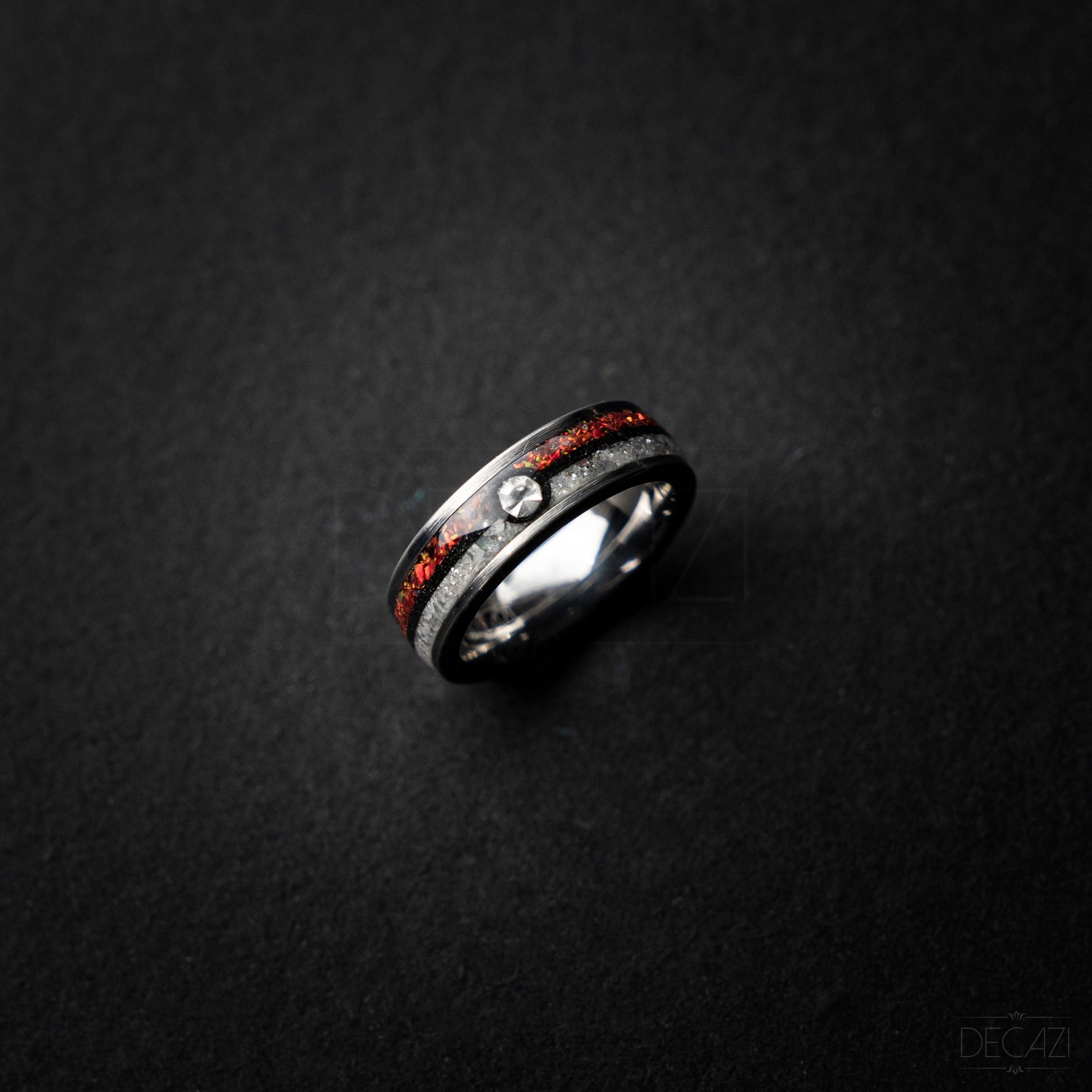 Ball Silver Tungsten Ring, Fire Opal Ring, Japanese Anime Inspired, Unique Ring, Handmade Jewelry, Wedding Ring, Cubic Zirconia Ring, Decazi