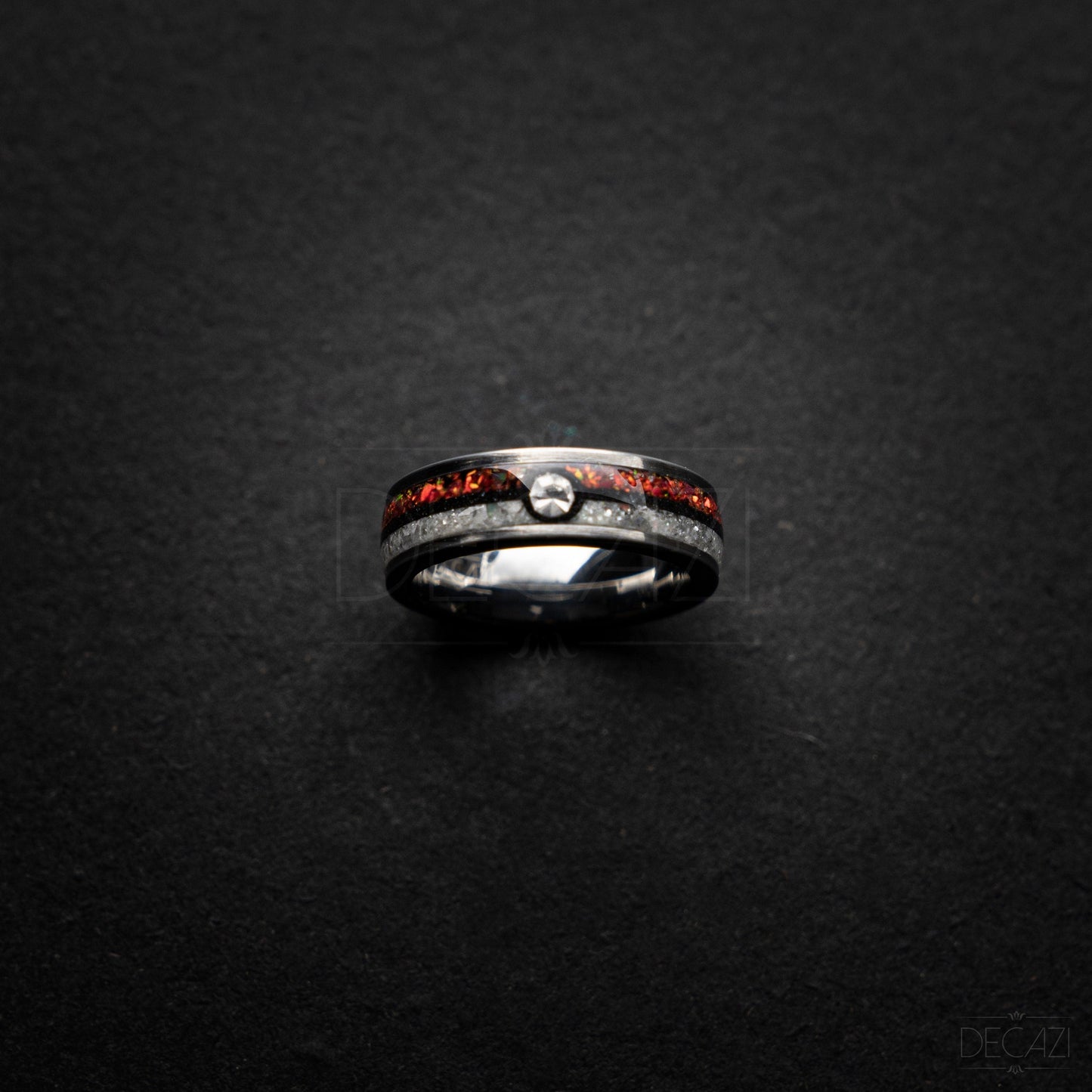 Ball Silver Tungsten Ring, Fire Opal Ring, Japanese Anime Inspired, Unique Ring, Handmade Jewelry, Wedding Ring, Cubic Zirconia Ring, Decazi