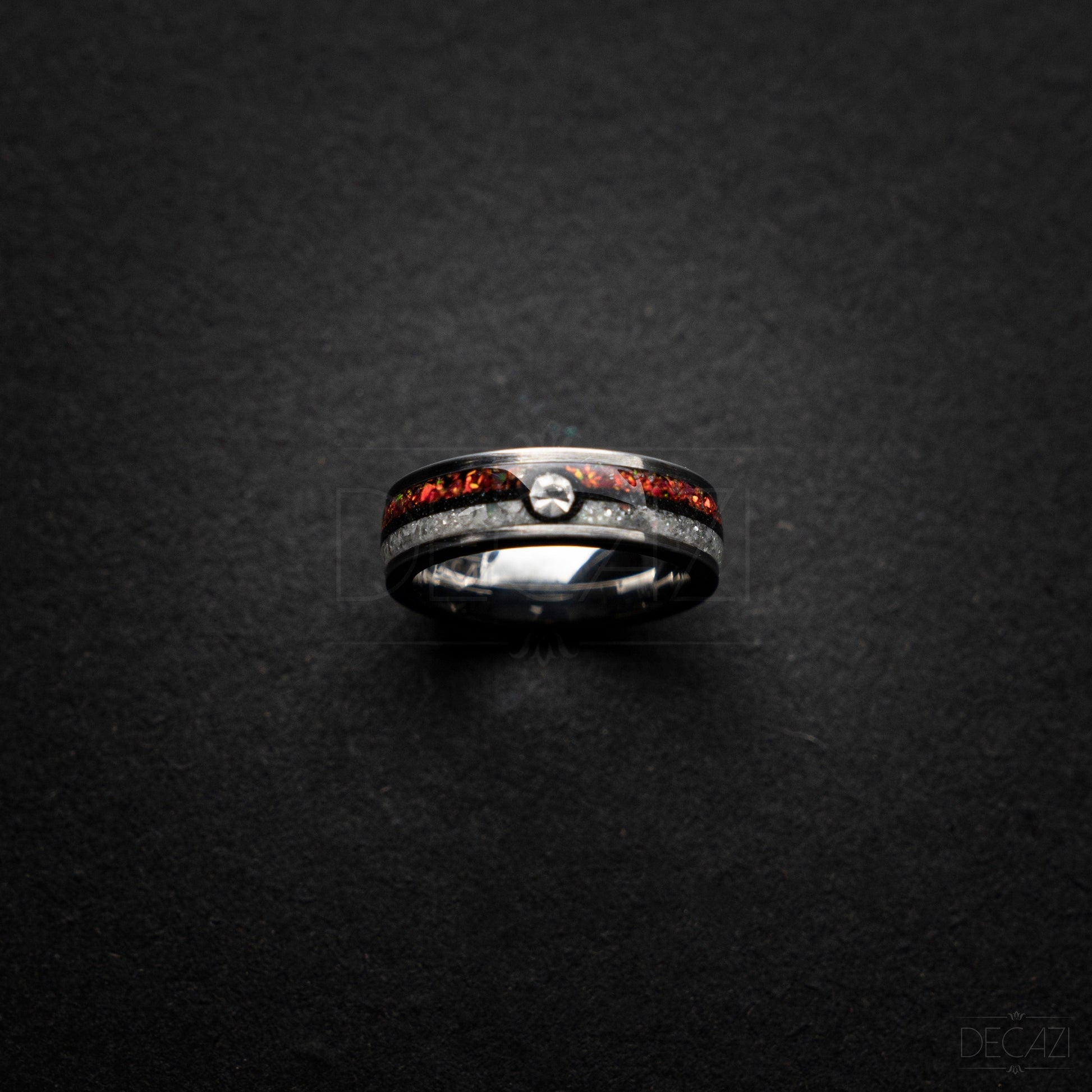 Ball Silver Tungsten Ring, Fire Opal Ring, Japanese Anime Inspired, Unique Ring, Handmade Jewelry, Wedding Ring, Cubic Zirconia Ring, Decazi