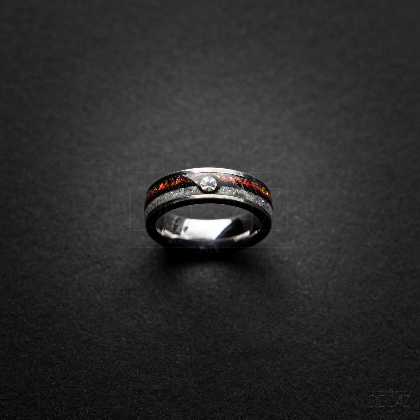 Ball Silver Tungsten Ring, Fire Opal Ring, Japanese Anime Inspired, Unique Ring, Handmade Jewelry, Wedding Ring, Cubic Zirconia Ring, Decazi