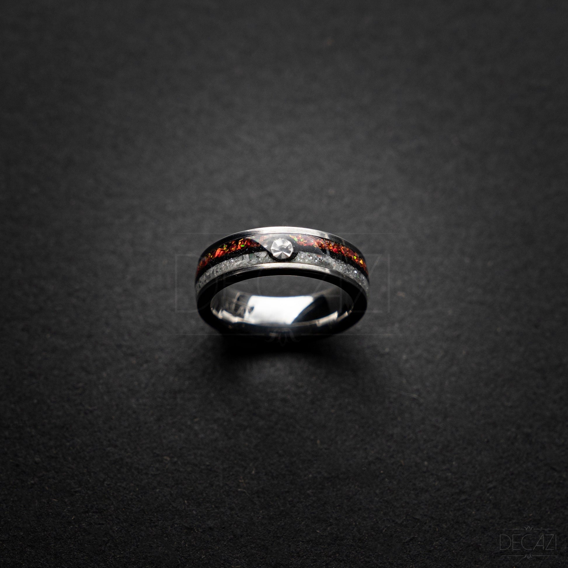 Ball Silver Tungsten Ring, Fire Opal Ring, Japanese Anime Inspired, Unique Ring, Handmade Jewelry, Wedding Ring, Cubic Zirconia Ring, Decazi